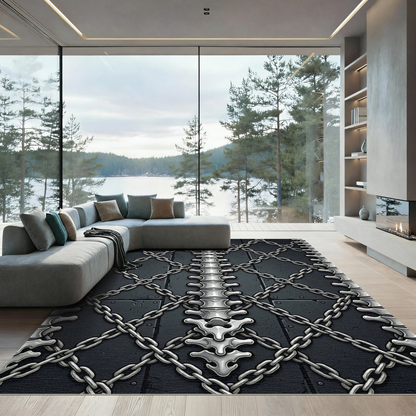 Industrial Metal Chain Vertebrae Skeleton Rug