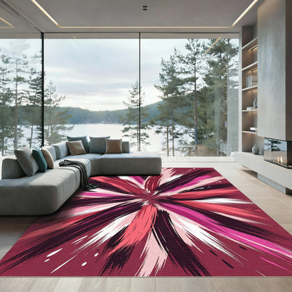 Vibrant Magenta Pink Abstract Starburst Rug