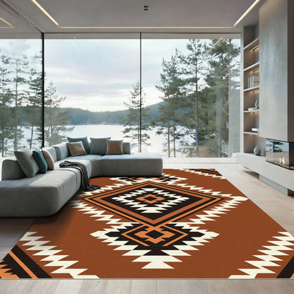 Earthy Southwestern Terracotta Geometric Diamond Rug