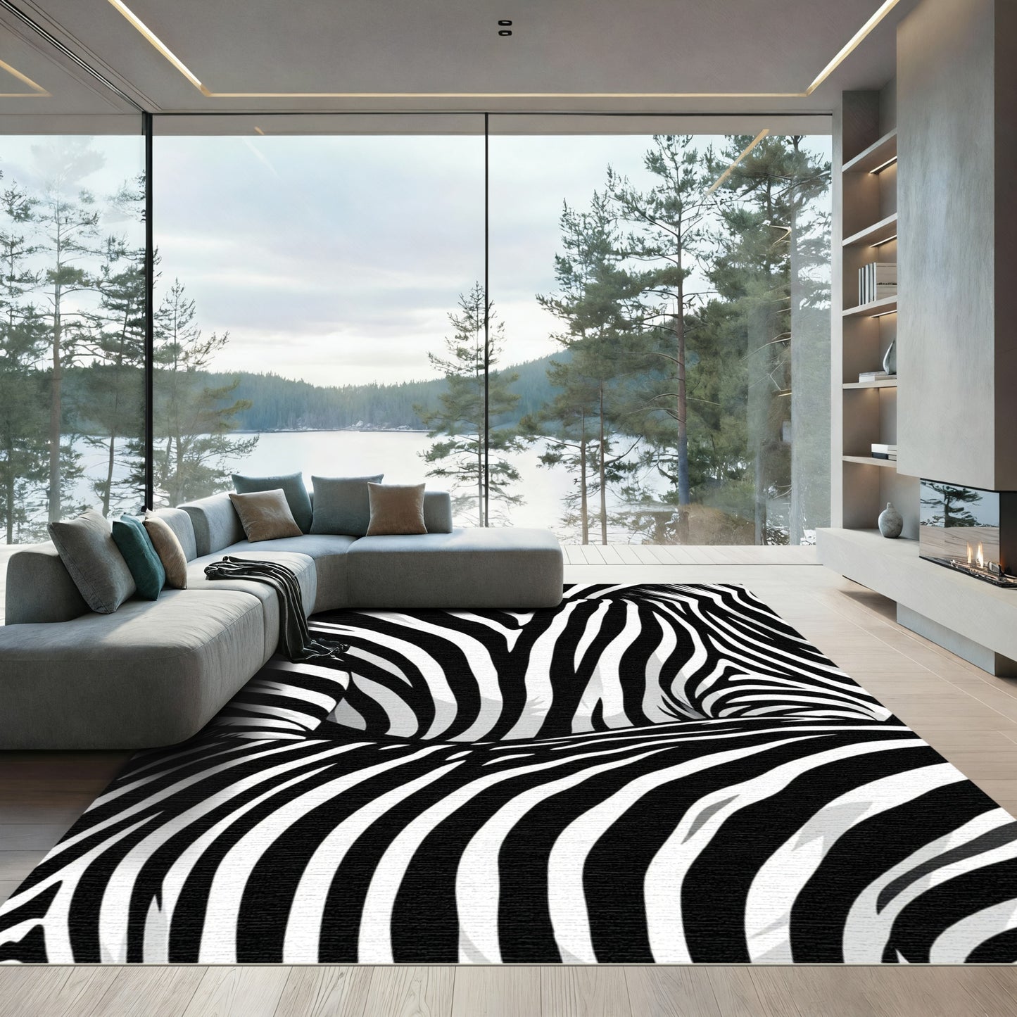 Bold Monochrome Zebra Stripe Wave Rug
