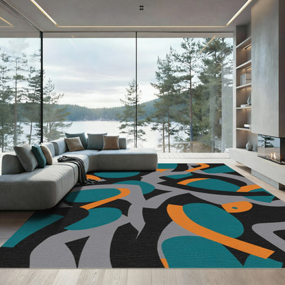 Abstract Teal Orange Gray Swirl Rug