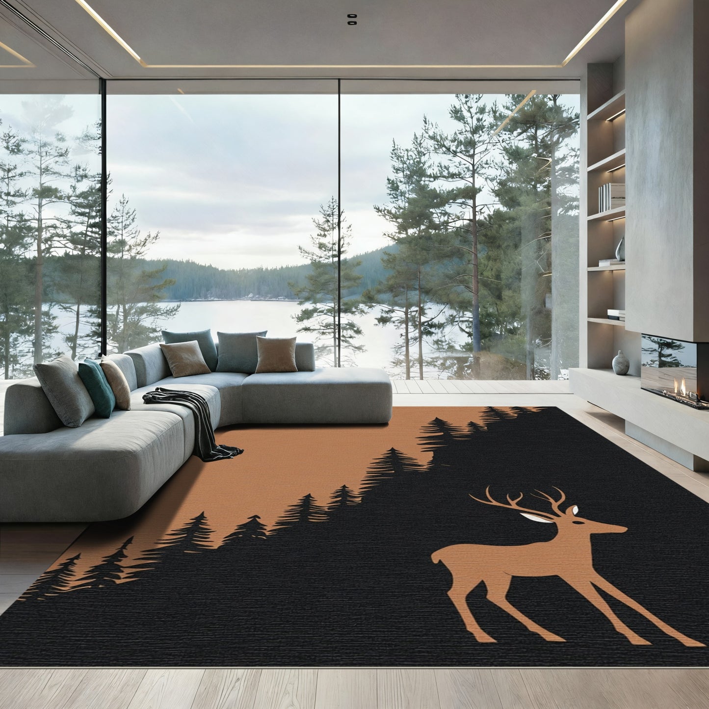 Brown Deer Forest Silhouette Rug