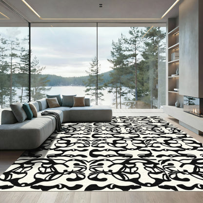 Black Cream Organic Scroll Medallion Rug