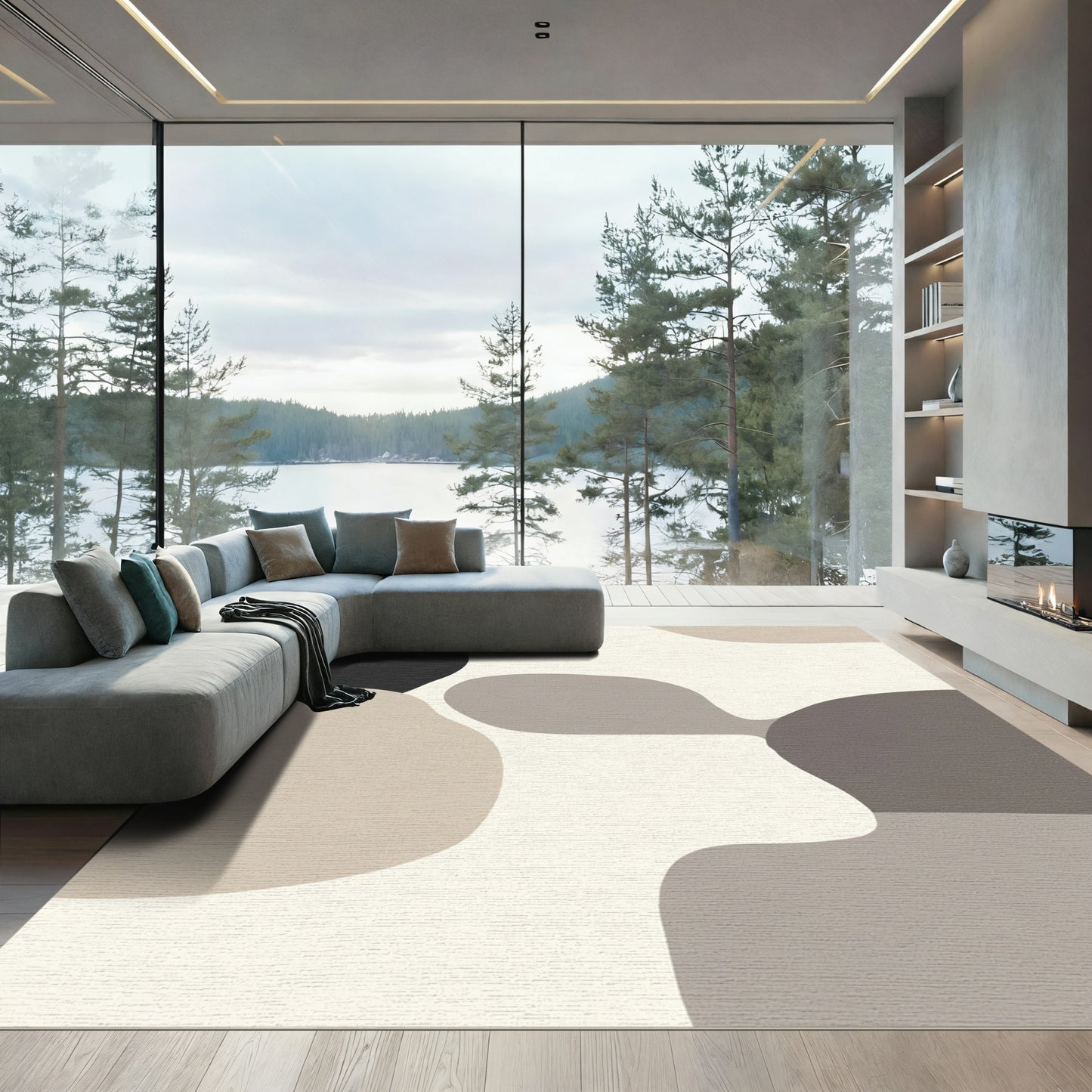 Monochrome Abstract Organic Shapes Rug