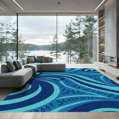 Deep Blue Swirl Flourish Rug
