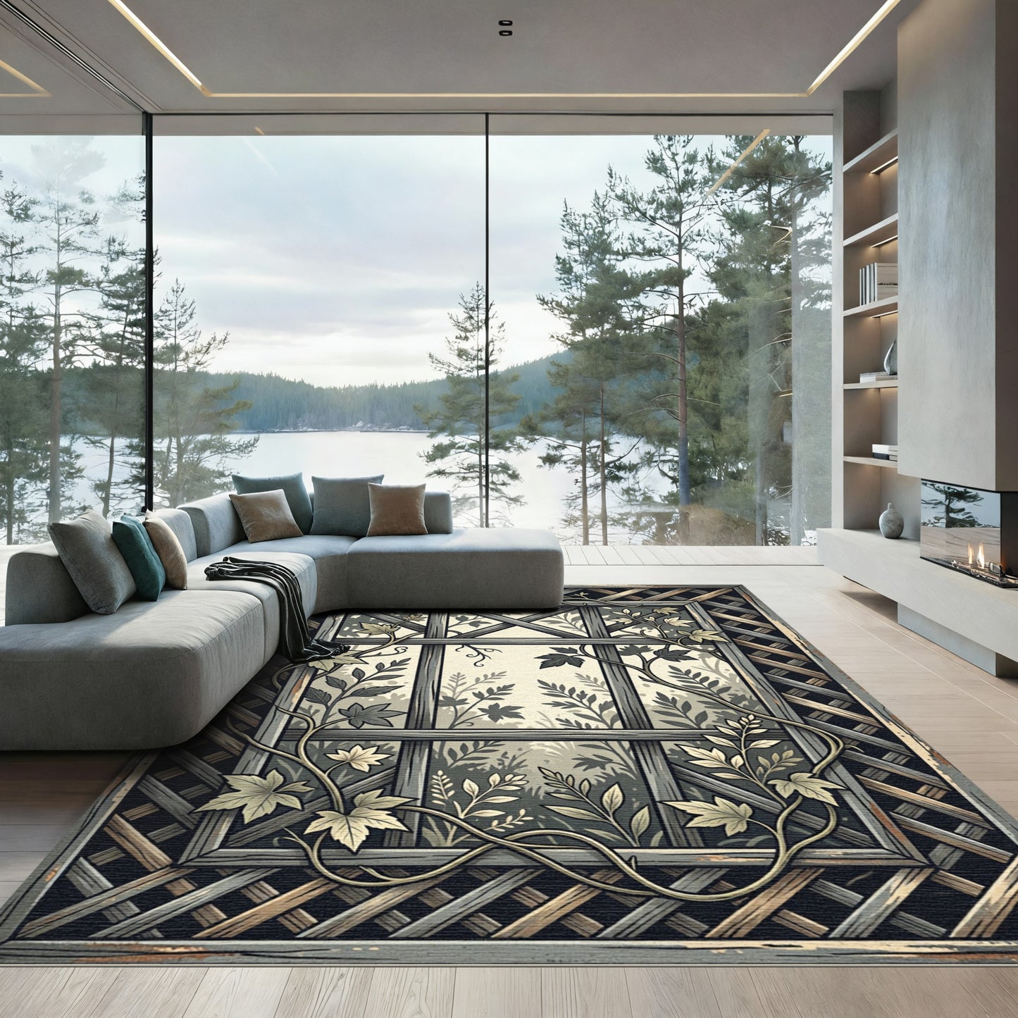 Grey Garden Trellis Vine Accent Rug