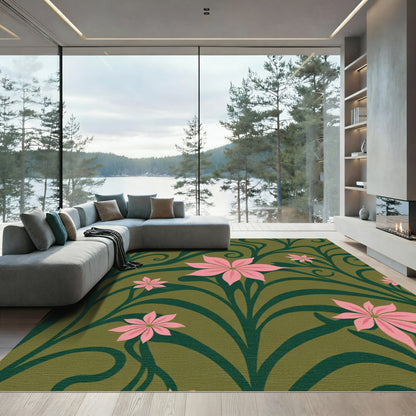 Pink Blossom Vine Art Nouveau Rug