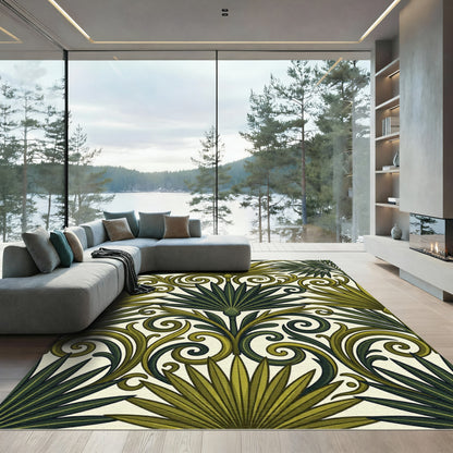 Verdant Leaf Scroll Composition Rug