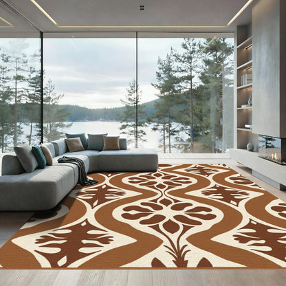 Brown Organic Floral Lattice Rug