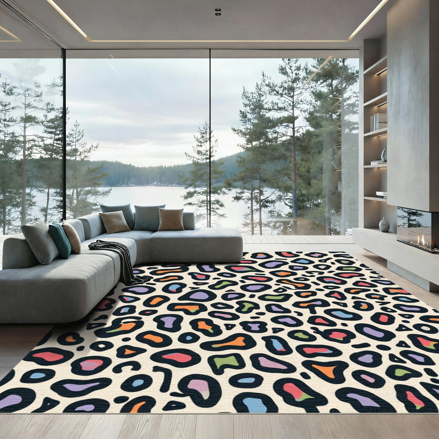 Colorful Leopard Spots Abstract Rug