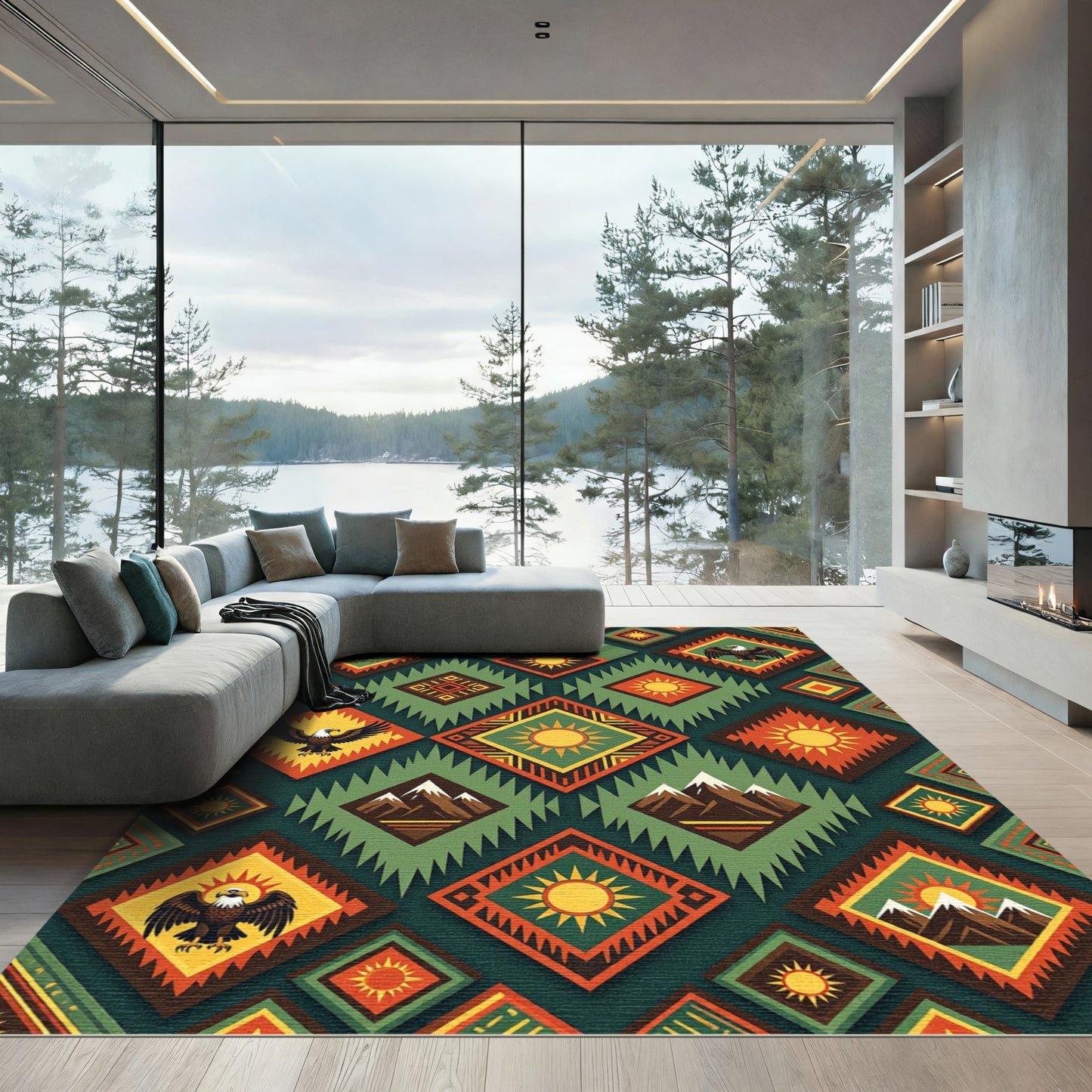 Emerald Eagle Sun Mountain Diamonds Rug