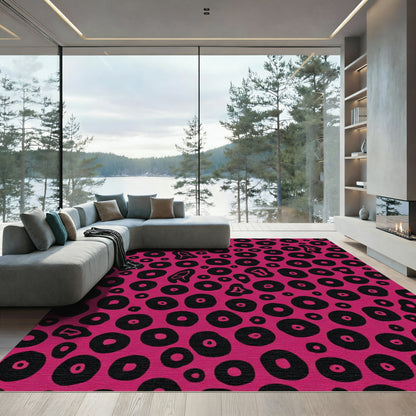 Vibrant Pink Black Organic Circles Rug