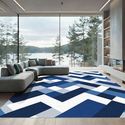 Geometric Interlocking Blue Shades Rug