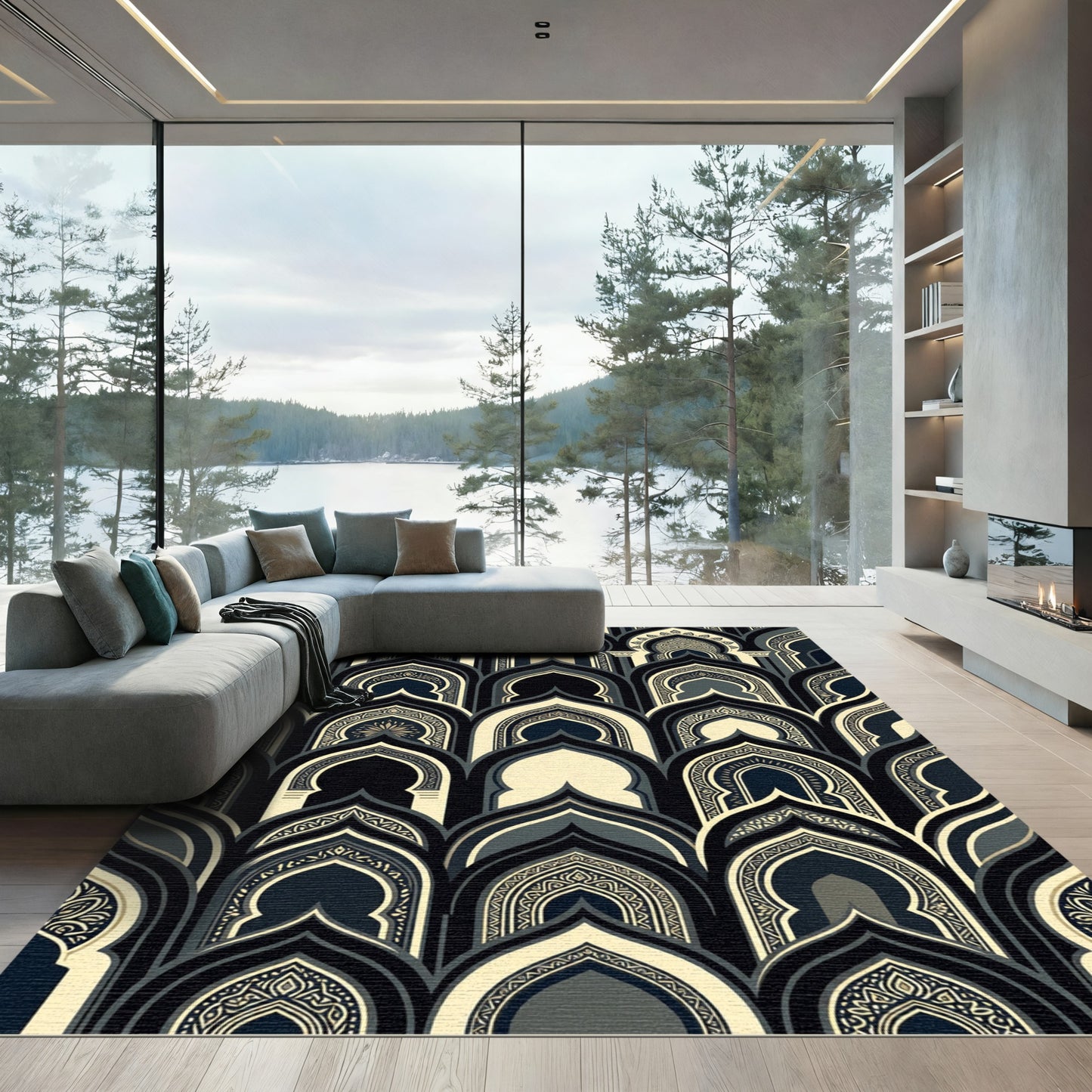 Midnight Archway Geometric Cream Charcoal Rug