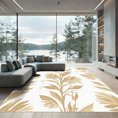 Golden Tropical Leaf Vertical Repeat Rug