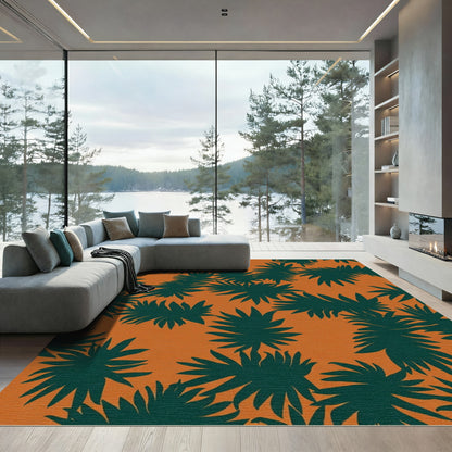 Deep Green Palm Frond Orange Rug