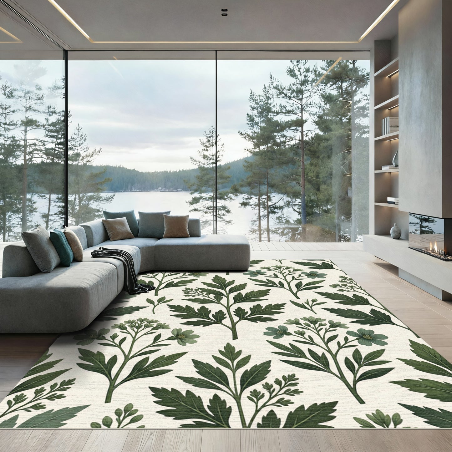 Sage Botanical Herb Meadow Illustration Rug