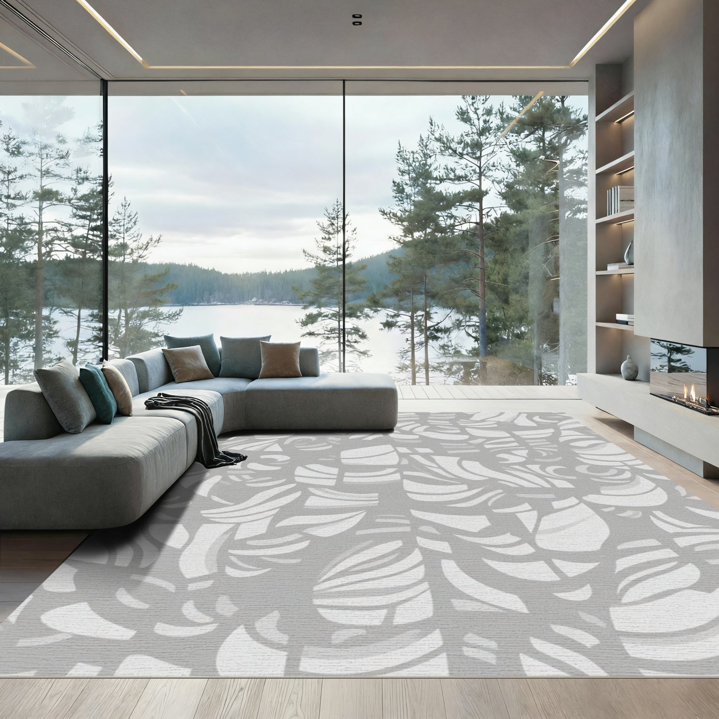 Abstract Gray Curving Lines Rug