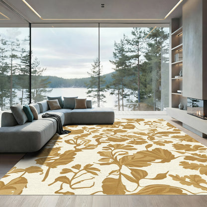 Golden Olive Botanical Scroll Rug