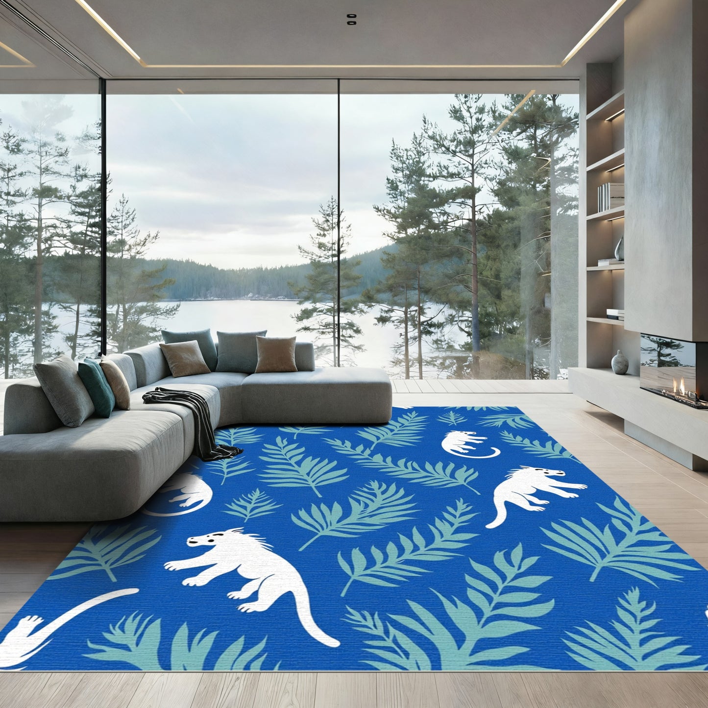 Exotic Blue Tiger Fern Foliage Rug