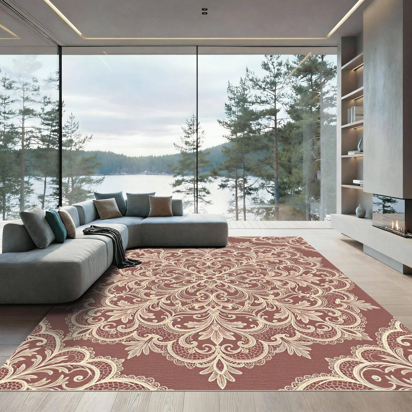 Rose Ochre Lace Mandala Rug