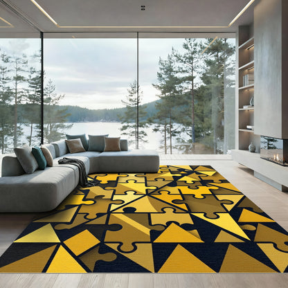 Golden Interlocking Geometric Jigsaw Rug