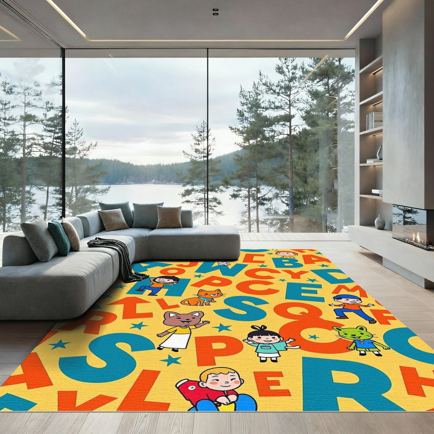 Playful Alphabet Kids Animal Yellow Rug