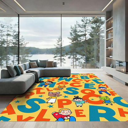 Playful Alphabet Kids Animal Yellow Rug
