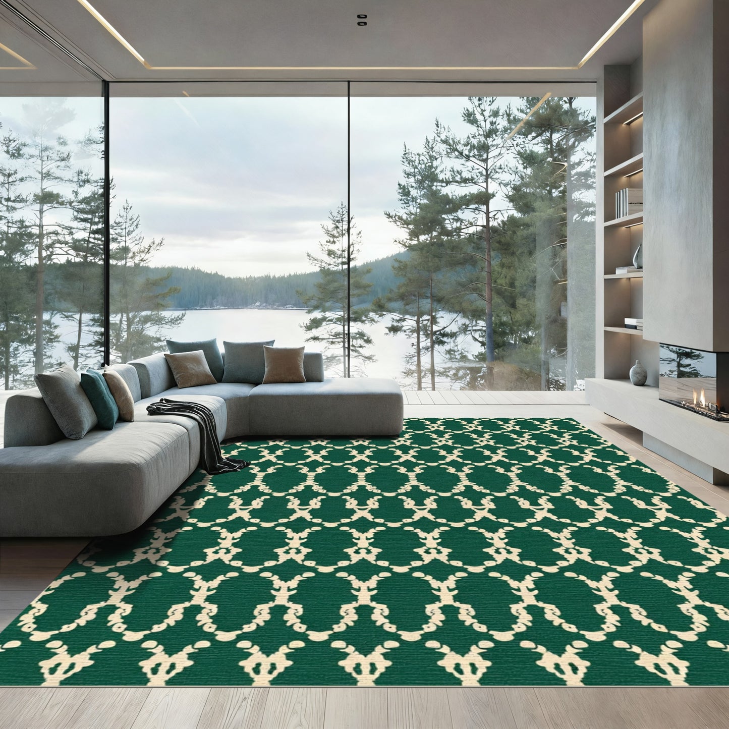 Emerald Beige Repeating Lattice Rug