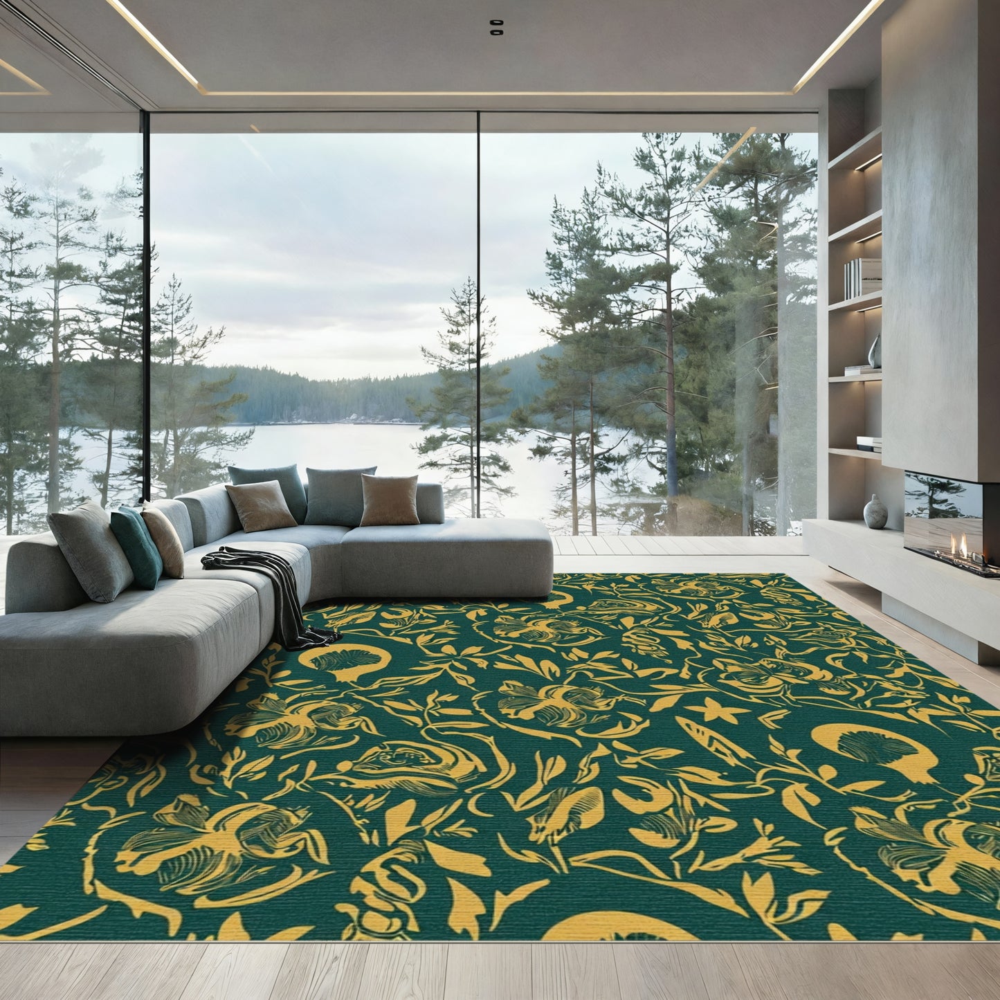 Golden Pomegranate Botanical Swirl Rug