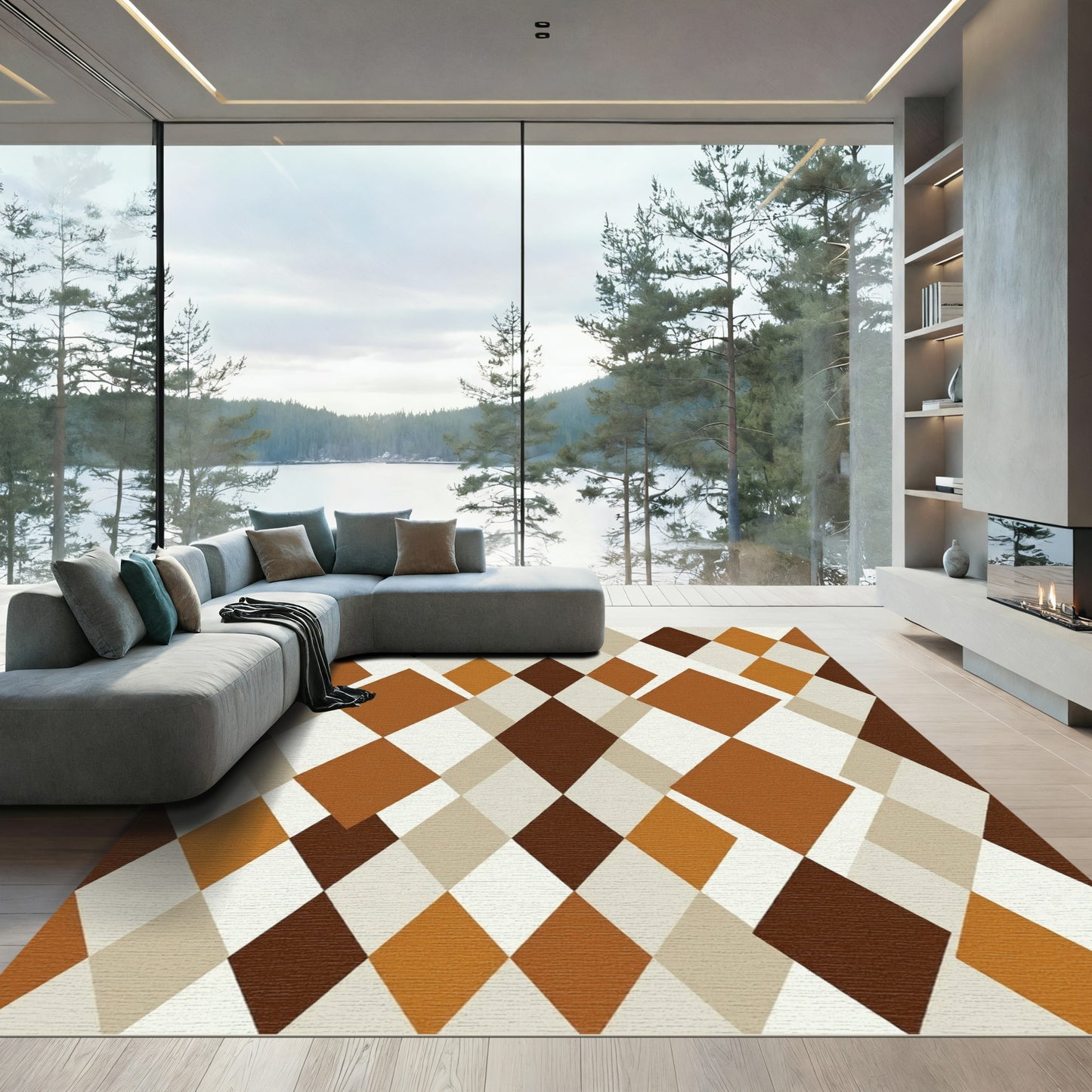 Midcentury Earth Tone Argyle Geometric Rug