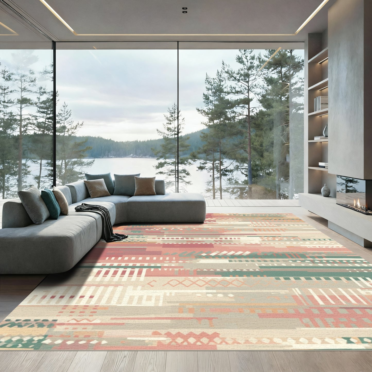 Abstract Collage Striped Pixel Rug