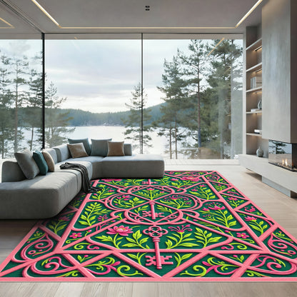 Sophisticated Pink Botanical Key Lattice Rug