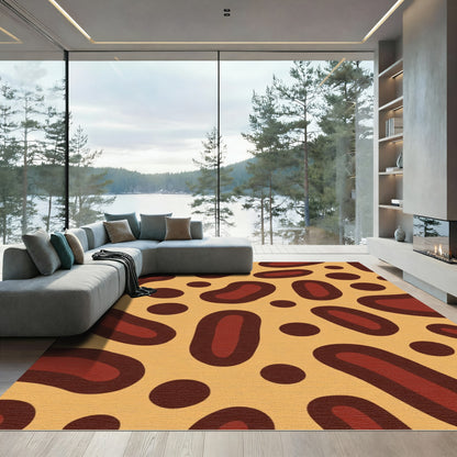 Abstract Ochre Crimson Biomorphic Shapes Rug