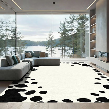 Black White Spots Border Rug