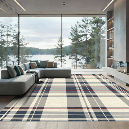 Tonal Blue Red Plaid Check Rug