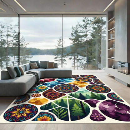 Eclectic Watercolor Medallion Forest Shapes Rug
