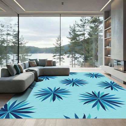 Aqua Blue Starburst Floral Rug