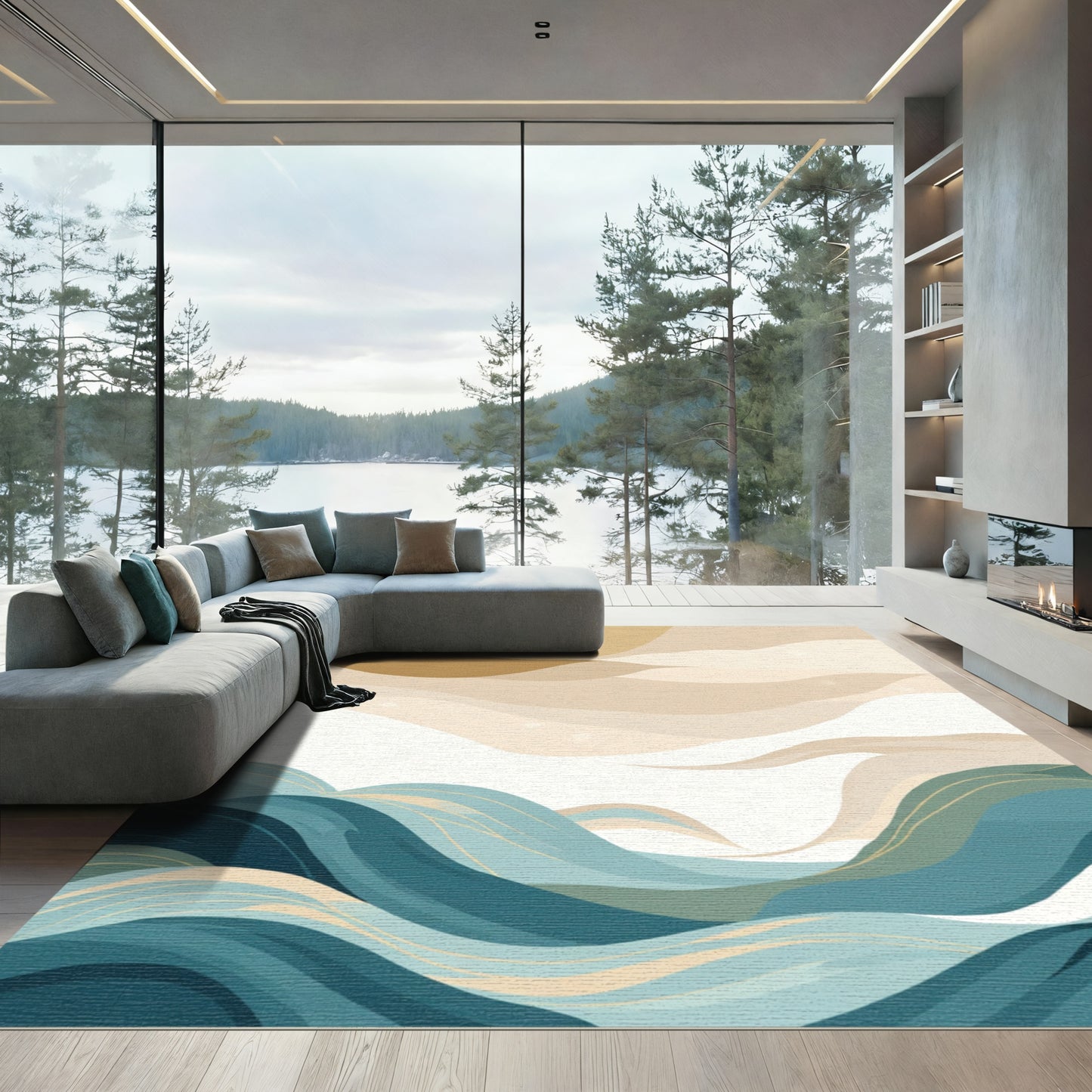 Earthy Toned Abstract Wave Landscape Rug