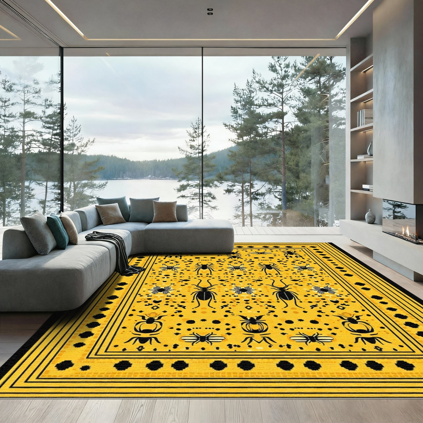 Bold Yellow Beetle Insect Border Rug
