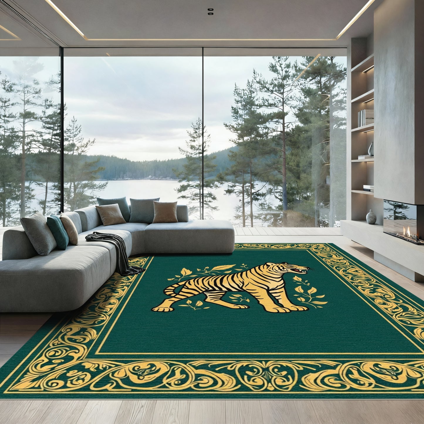 Golden Tiger Emerald Vintage Frame Rug