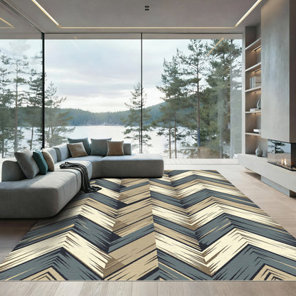 Textured Chevron Tan and Teal Rug