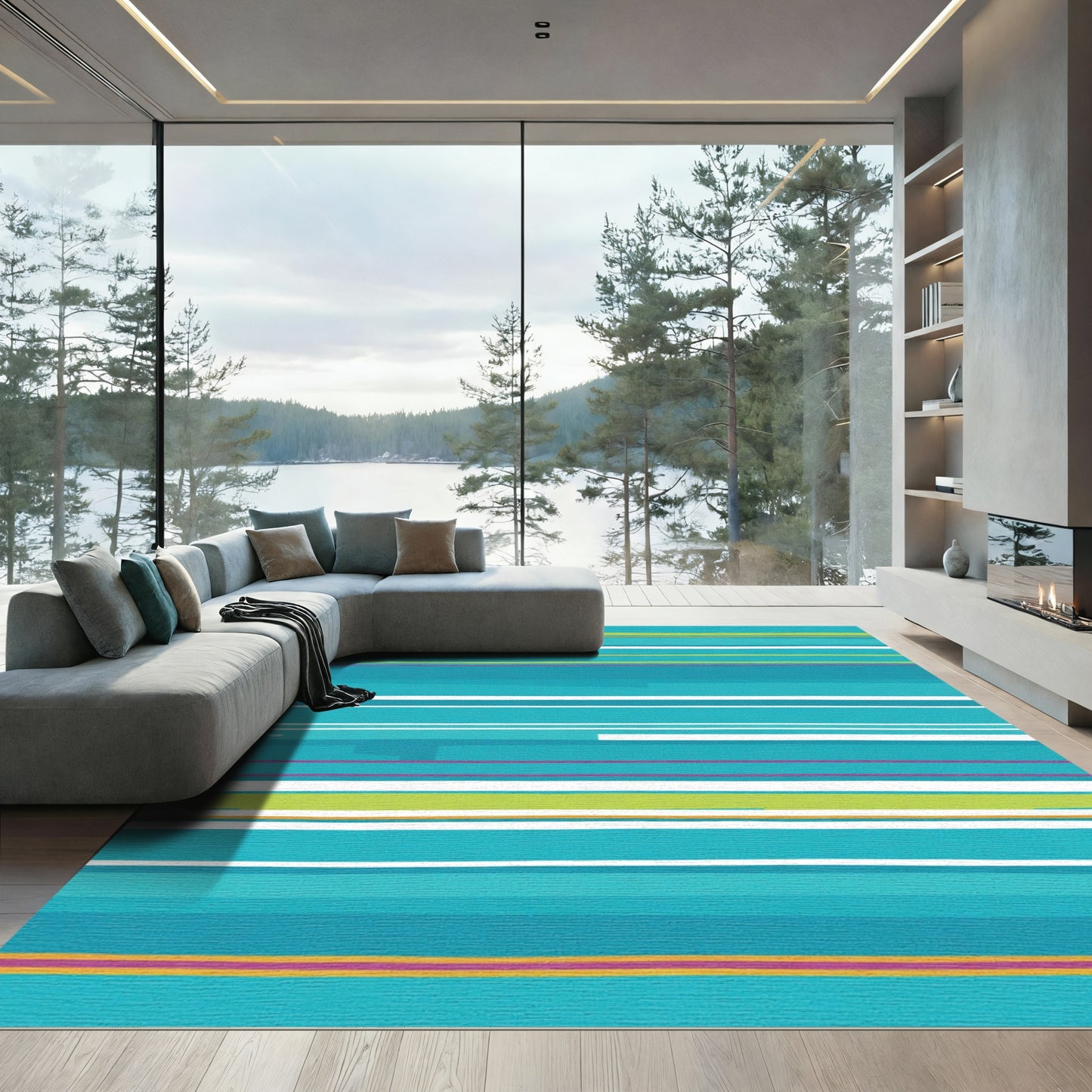 Modern Teal Stripe Accent Rug
