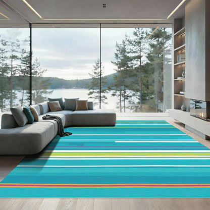 Modern Teal Stripe Accent Rug