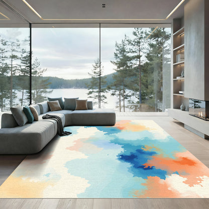 Oceanic Blob Abstract Cream and Blue Rug