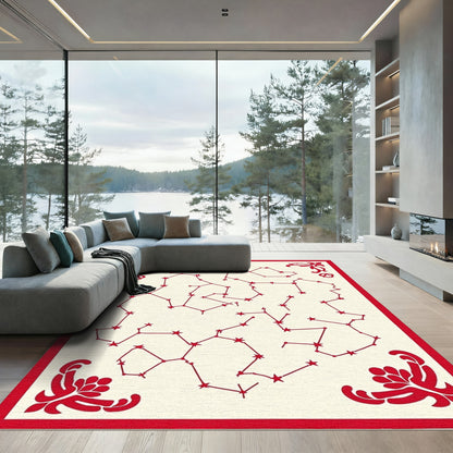Crimson Constellation Swirl Border Rug