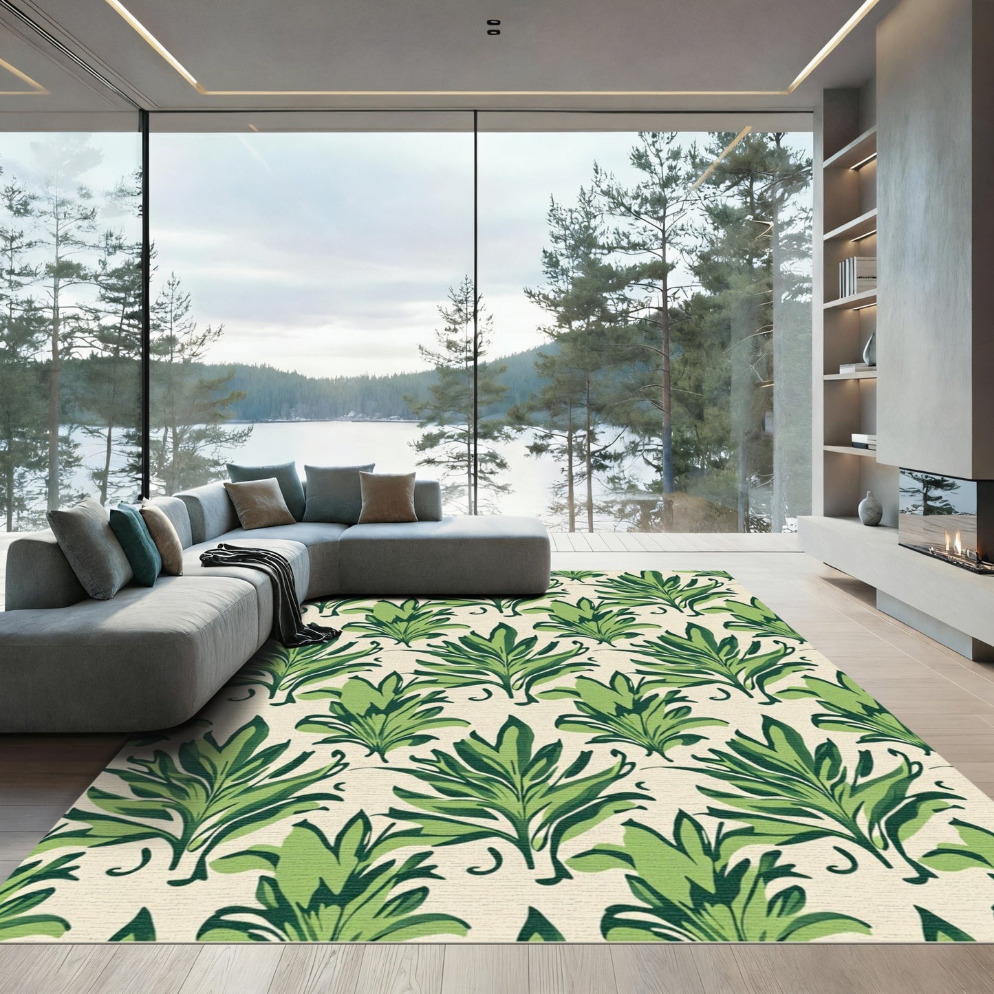 Emerald Green Tropical Leaf Garland Rug