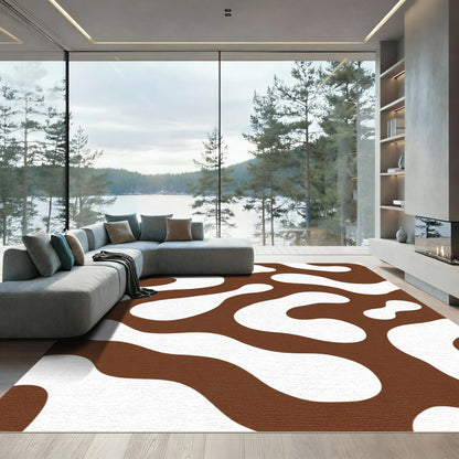 Brown White Organic Amorphous Forms Rug