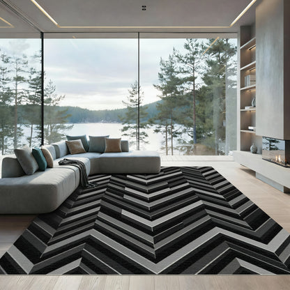 Modern Monochrome Chevron Geometric Art Rug