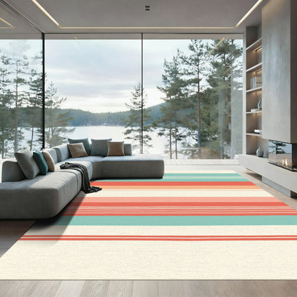 Coral Teal Cream Striped Texture Rug